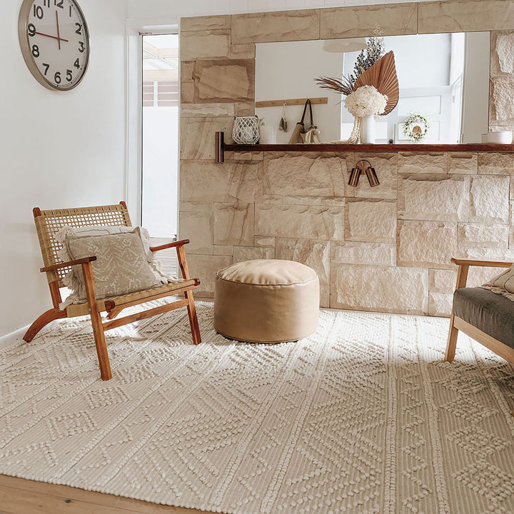 Malibu Ivory HAND WOVEN WOOL COTTON FLOOR RUG