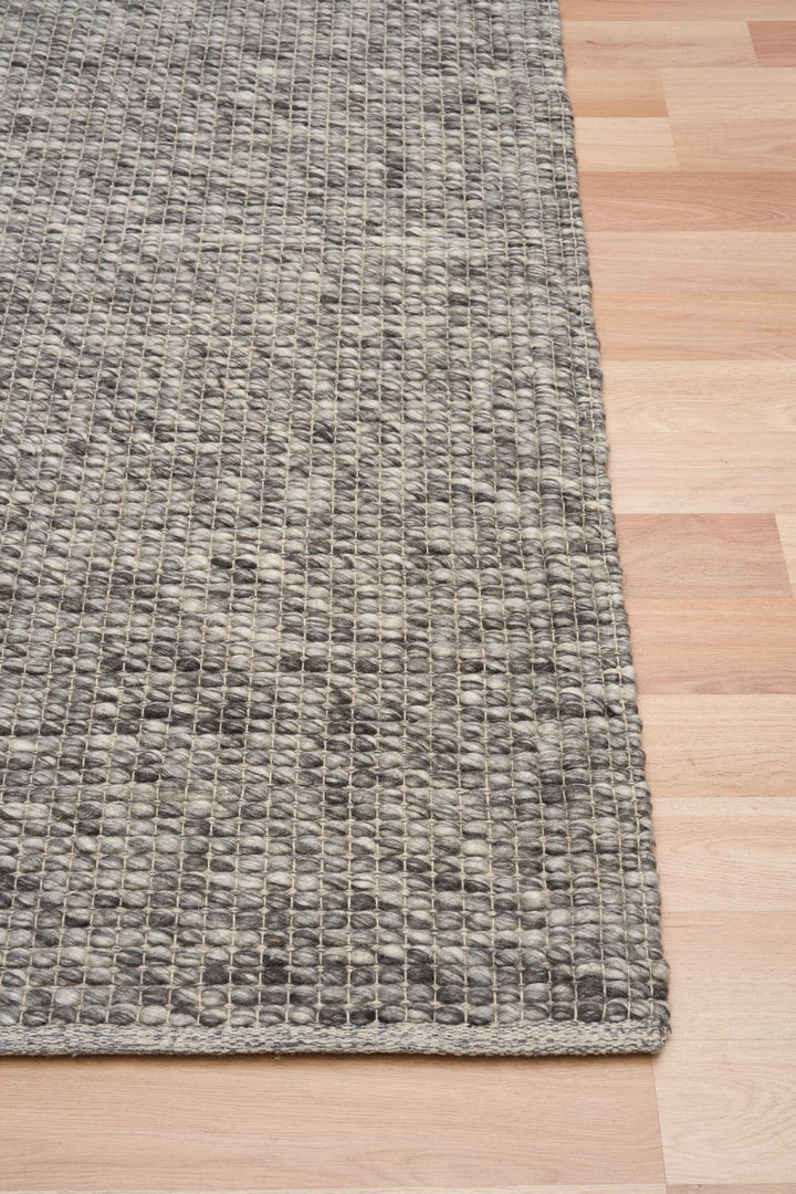 Oscar DARK Grey Ivory WOOL BLEND HAND WOVEN FLOOR RUG