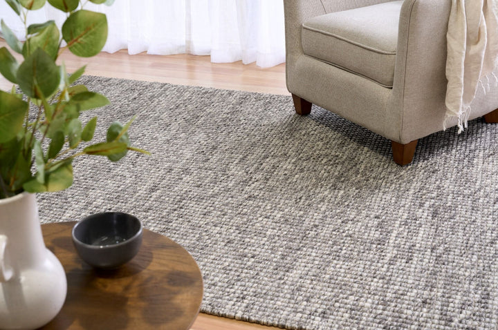 Oscar DARK Grey Ivory WOOL BLEND HAND WOVEN FLOOR RUG