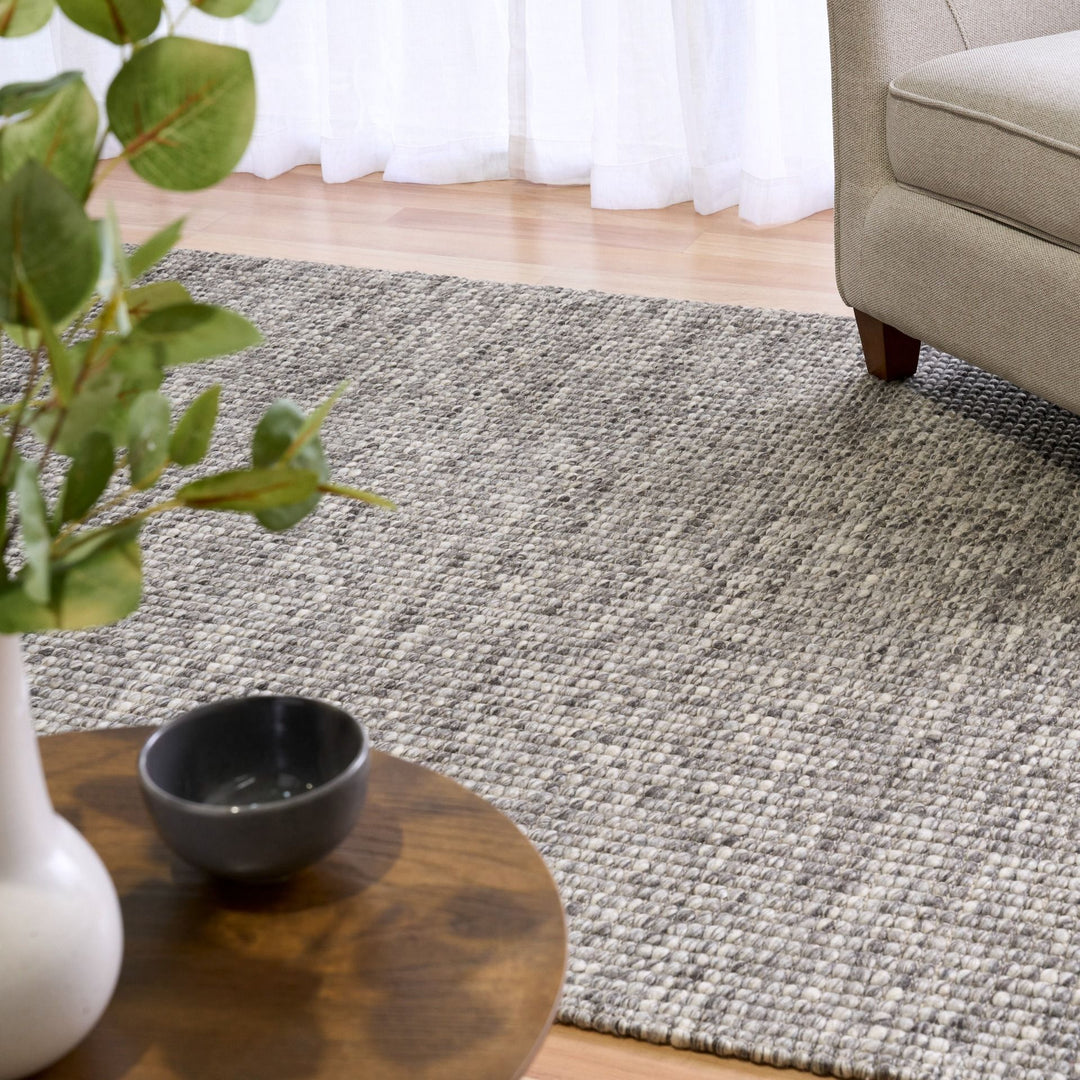 Oscar DARK Grey Ivory WOOL BLEND HAND WOVEN FLOOR RUG
