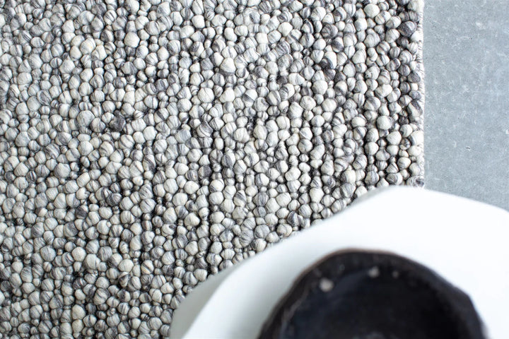 Fish Eye Pebbles  Grey Cream Specle Textured Pure wool floor rug