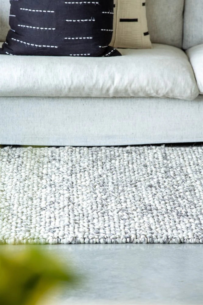 Fish Eye Pebbles  Grey Cream Specle Textured Pure wool floor rug