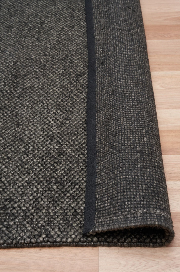 Alma Charcoal hand woven pure wool floor rug