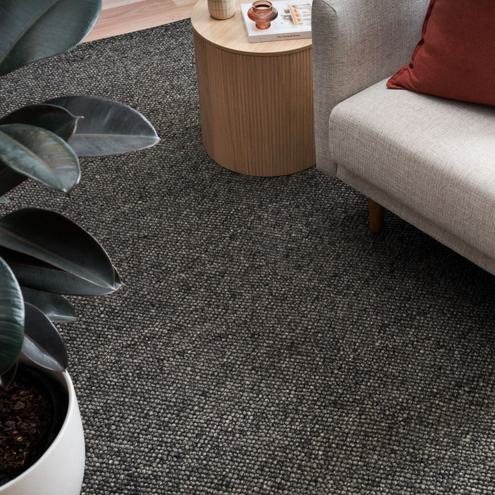 Alma Charcoal hand woven pure wool floor rug