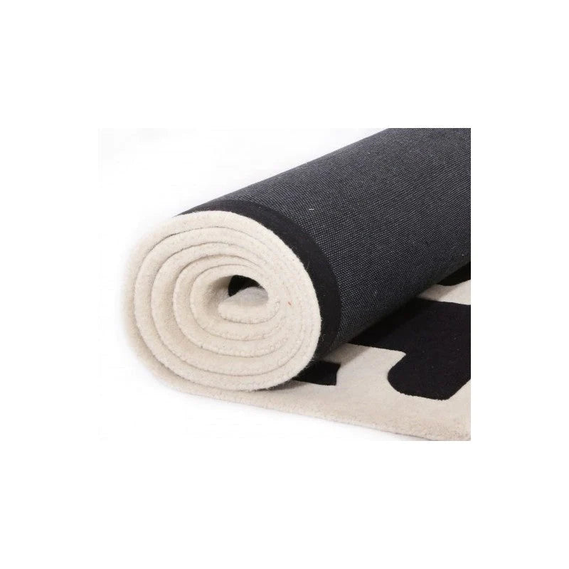 CARAVAN BLACK AND WHITE WOOL FLOOR RUG