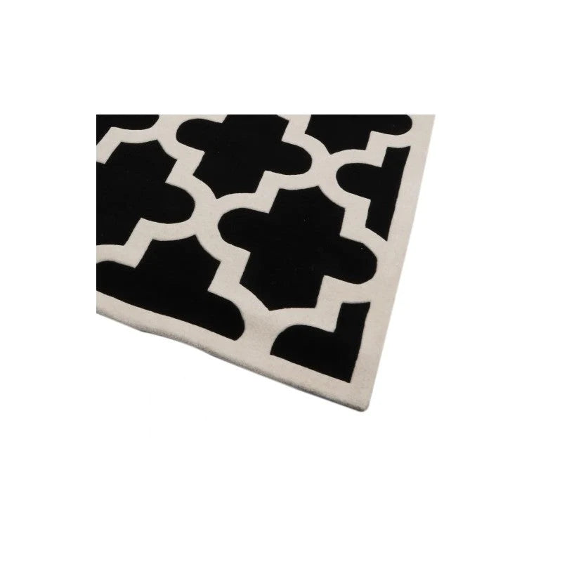 CARAVAN BLACK AND WHITE WOOL FLOOR RUG