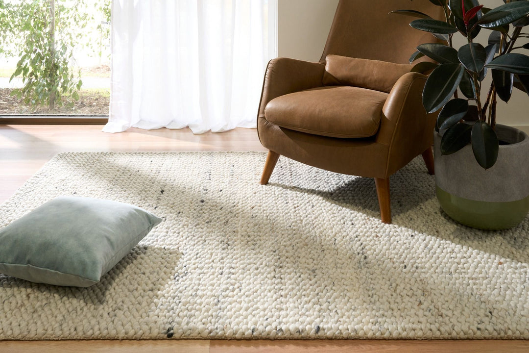 Doha Greyology CROSS Stiches Pure New Zealand Wool Floor Rug