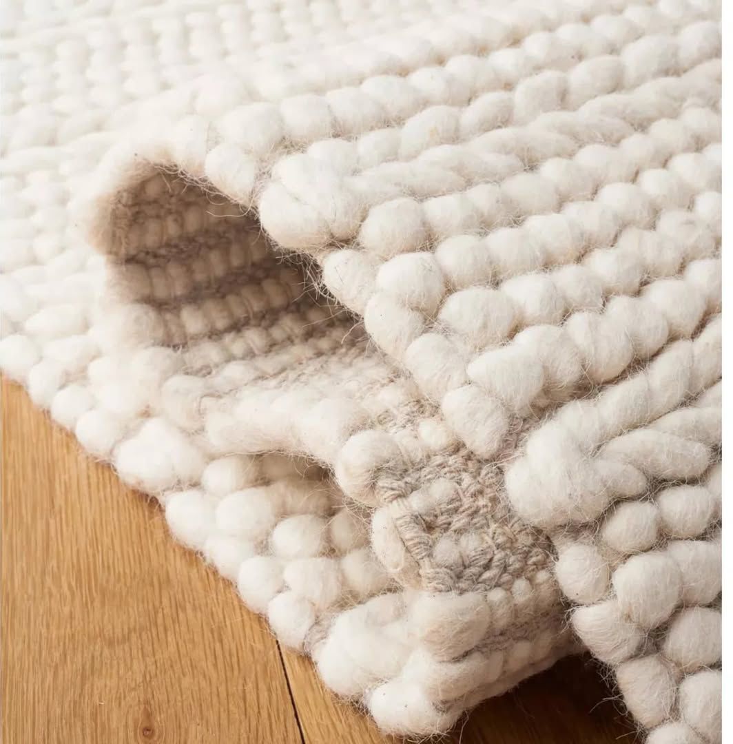 Pebbles Loop Braid  White Hand Woven wool Floor Rug limited time offer