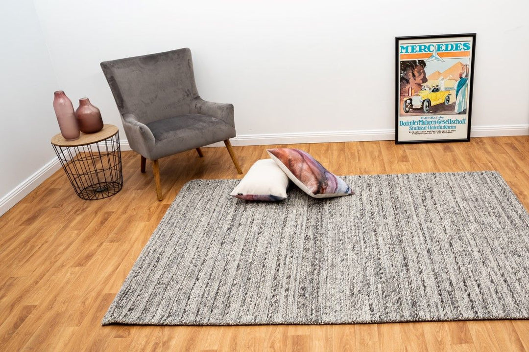 HARLEY HAND WOVEN PURE NZ WOOL SIlver Grey  FLOOR RUG