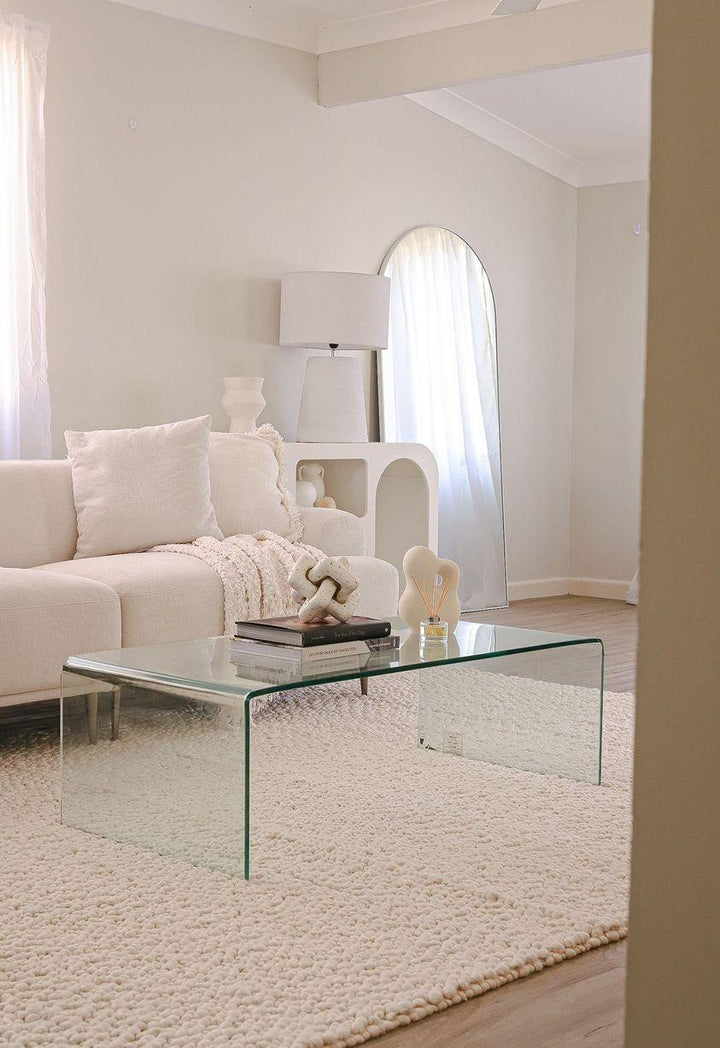 Fish Eye Pebbles white/ Ivory Pure Wool hand woven floor rug