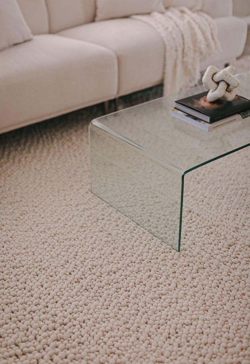 Fish Eye Pebbles white/ Ivory Pure Wool hand woven floor rug